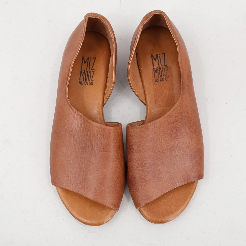 Miz Mooz d'Orsay Sandals Women 6.5 Brown Leather Open Toe Wedge Boho Chic Earthy